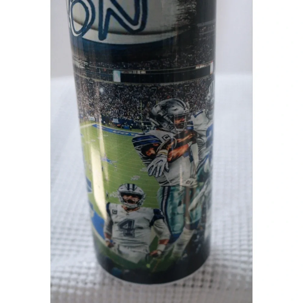 Dallas Cowboys Nation Football Tall Skinny Tumbler Cup w Lid 8 inch BPA Free
